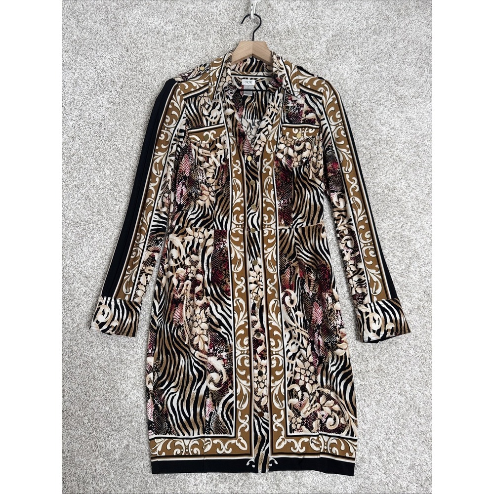 Cache Womens Size 6 Button‎ Down long Sleeve Dress Collar Animal Print